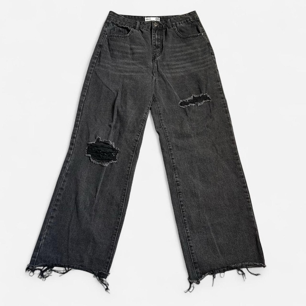 Distressed Black Wide Leg Jeans